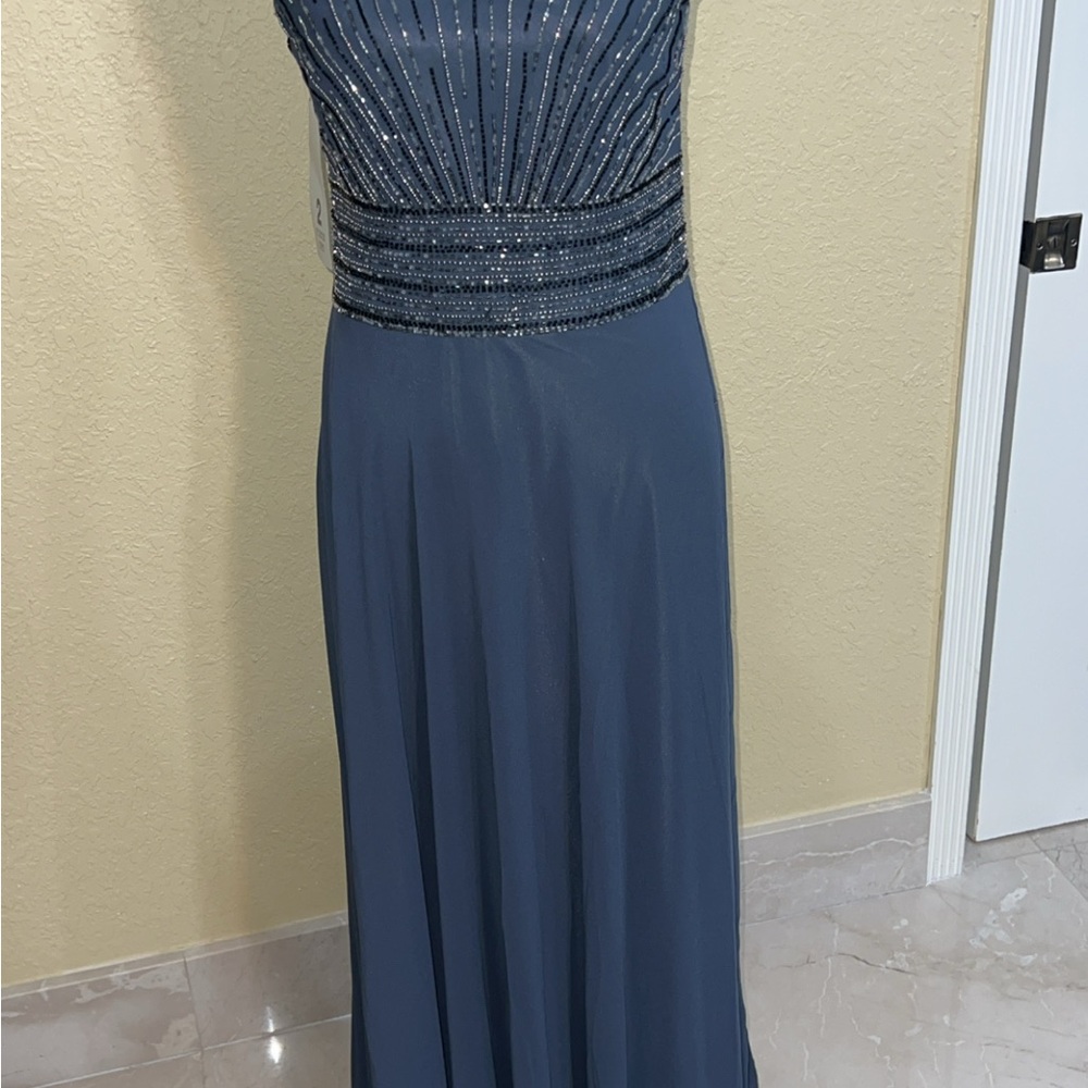 J Kara Navy Beaded Maxi Dress